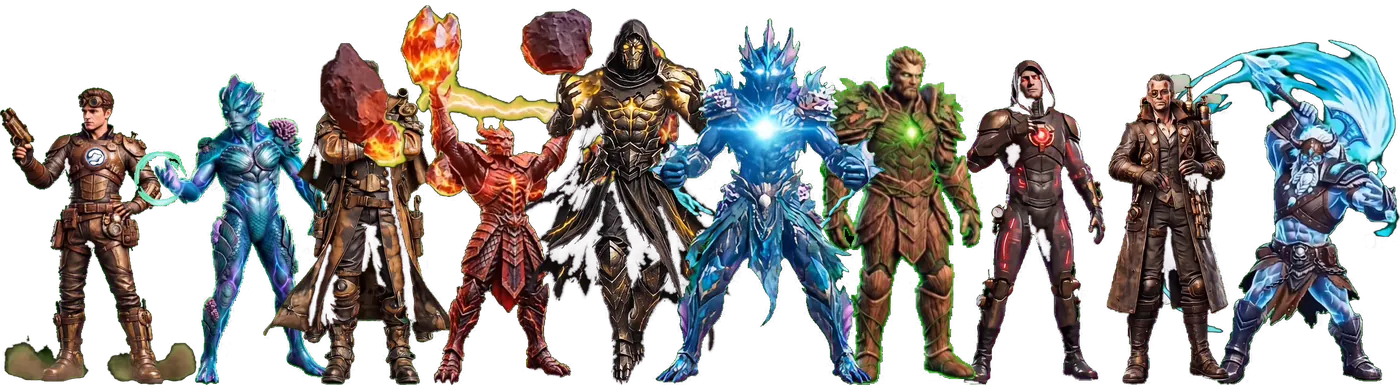 Breakstorm'un on kahramanı ufukta yan yana: Arslan Batur, Ayaz, Pusat, Bukrek, Ülgen, Tardu, Togay, Cyber Erlik, Pars ve Yalaz